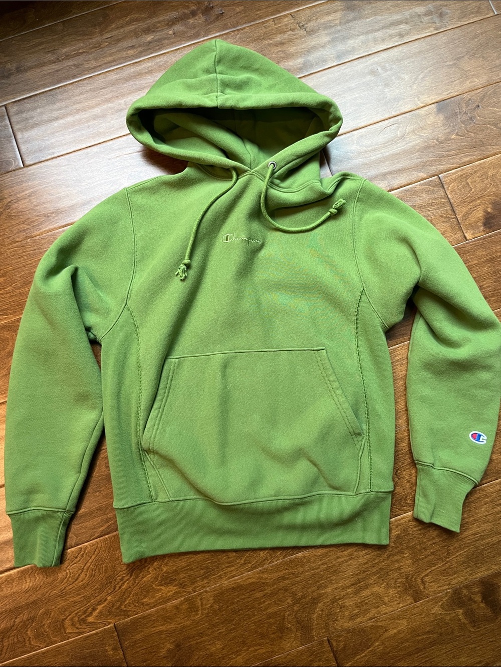 Heavyweight Champion Reverse Weave Green Hooded Pullover Sweatshirt